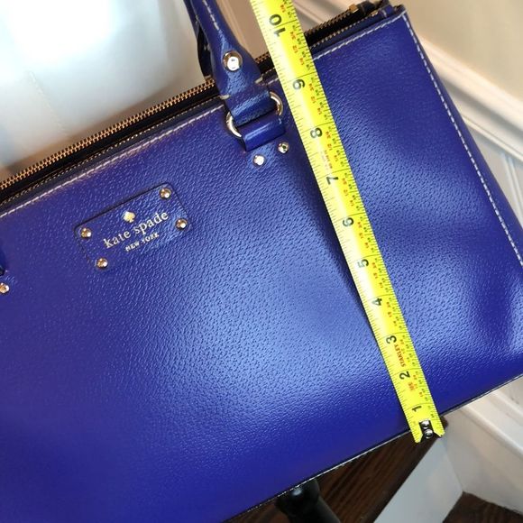 KATE SPADE Cobalt Blue Leather Satchel Tote Shoulder Bag with Three Sections - Picture 5 of 15